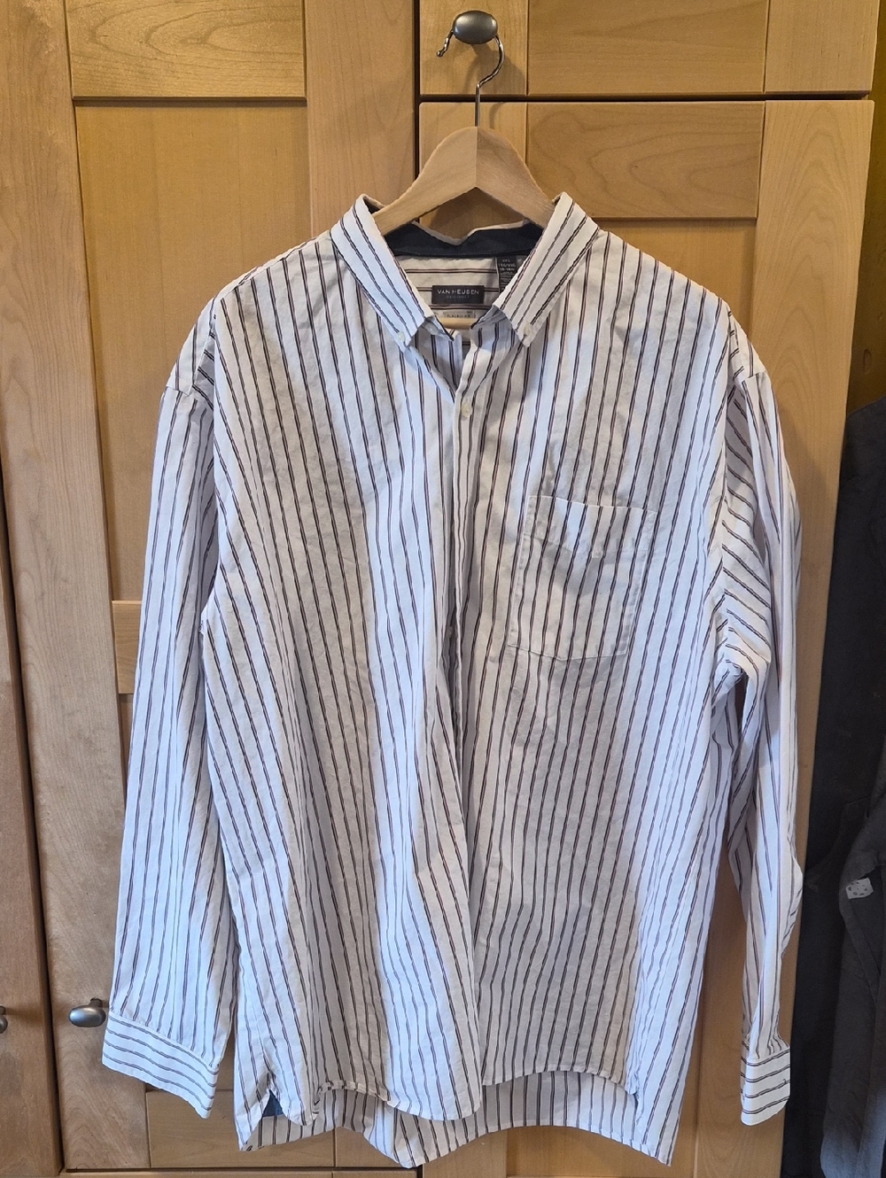 Van Heusen White Shirt with Black Pinstripes - Men's Button-Down